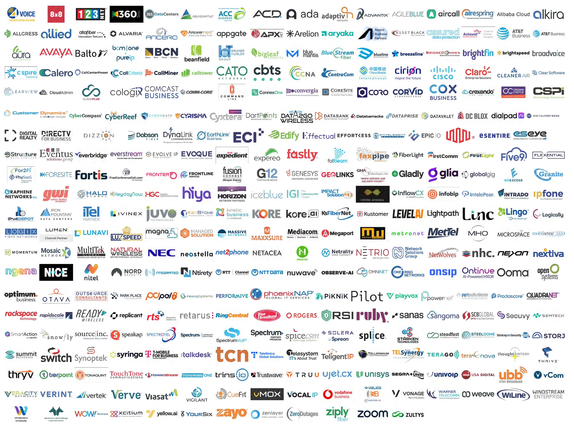 Logos of the telecom, internet and cloud carriers TelcoSolutions works with