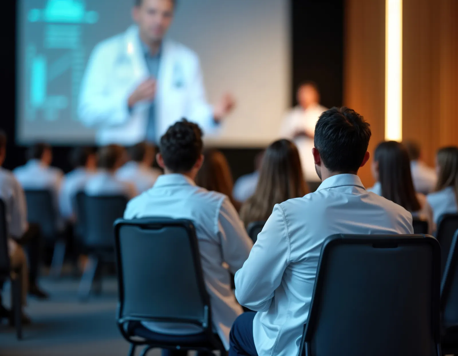 Presenter speaking to a seated business audience in a conference room